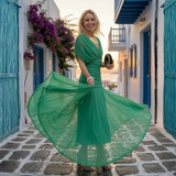 Xenia - Μακρύ κομψό φόρεμα με V λαιμόκοψη