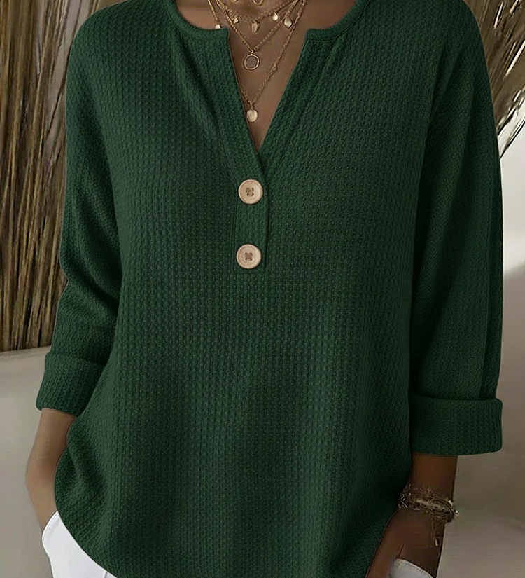 Λουσία | T-shirt Henley με υφή γκοφρέ και κουμπιά