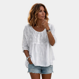 Nicole - Patchwork Top with Embroidered Flowers