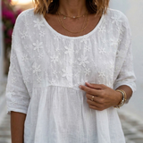 Nicole - Patchwork Top with Embroidered Flowers