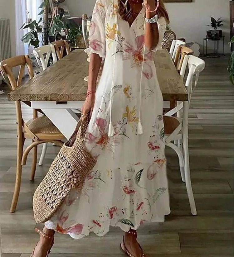 Kleoniki - Elegant Floral Velvet Maxi Dress