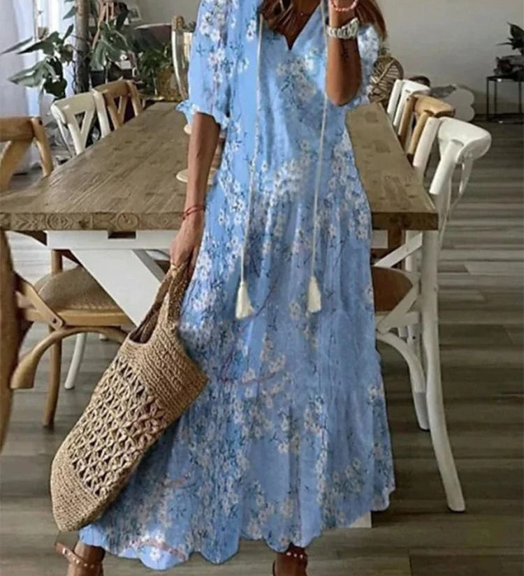 Kleoniki - Elegant Floral Velvet Maxi Dress
