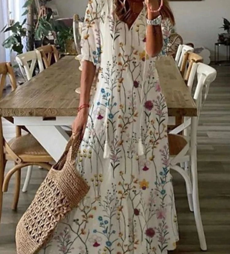 Kleoniki - Elegant Floral Velvet Maxi Dress